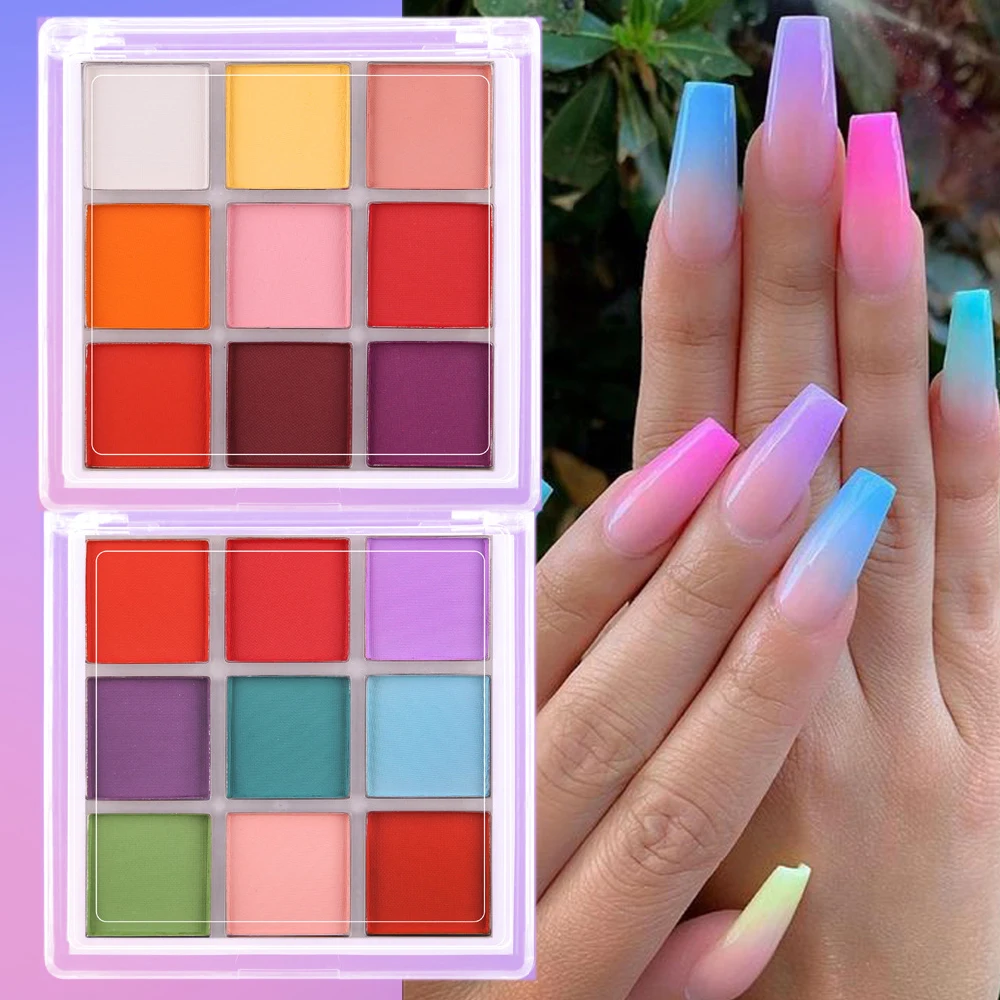 Nail Art Ombre Glitter - 9 가지 색상 네일 안료 팔레트
