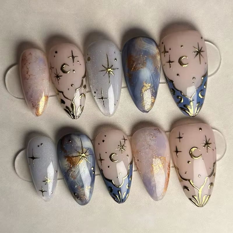 Nail Art French - 24개 짧은 아몬드 네일 세트 풀커버
