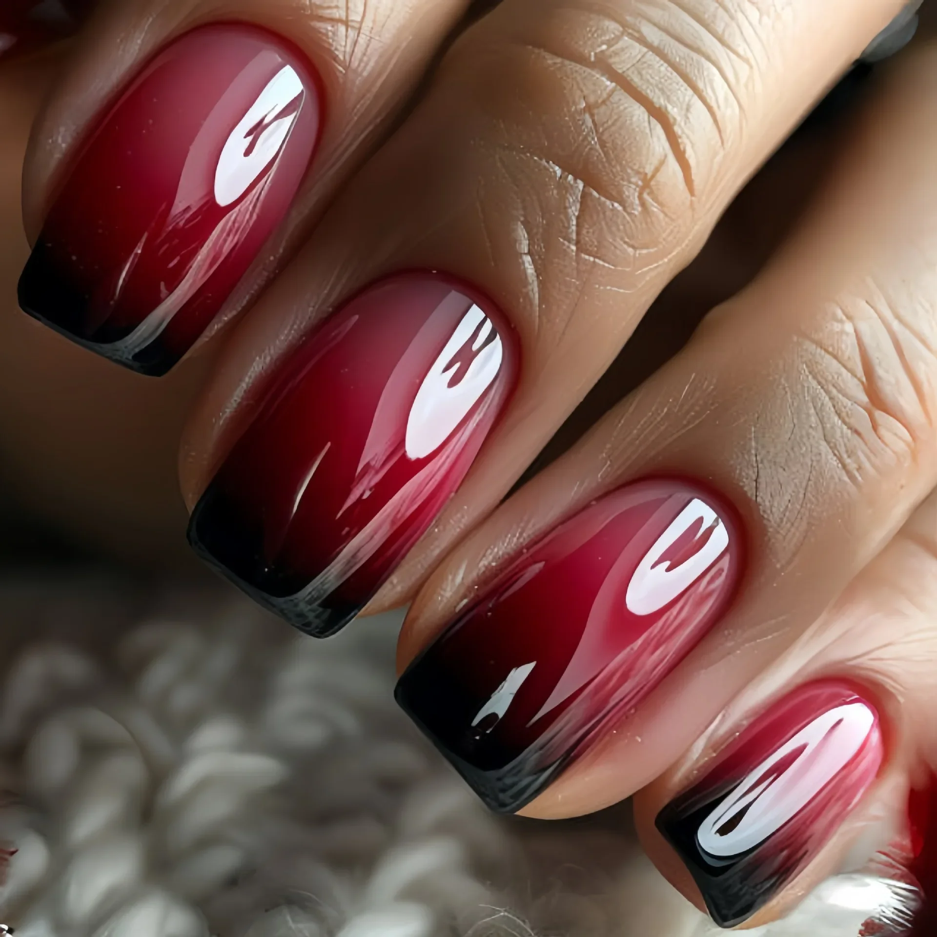 Nail Art French - 24pc 손톱에 누르기 블랙 그라디언트 발레