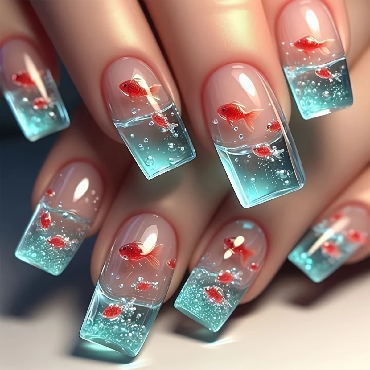 Nail Art Red - 여성용 중간 길이 사각형 페이크 네일,