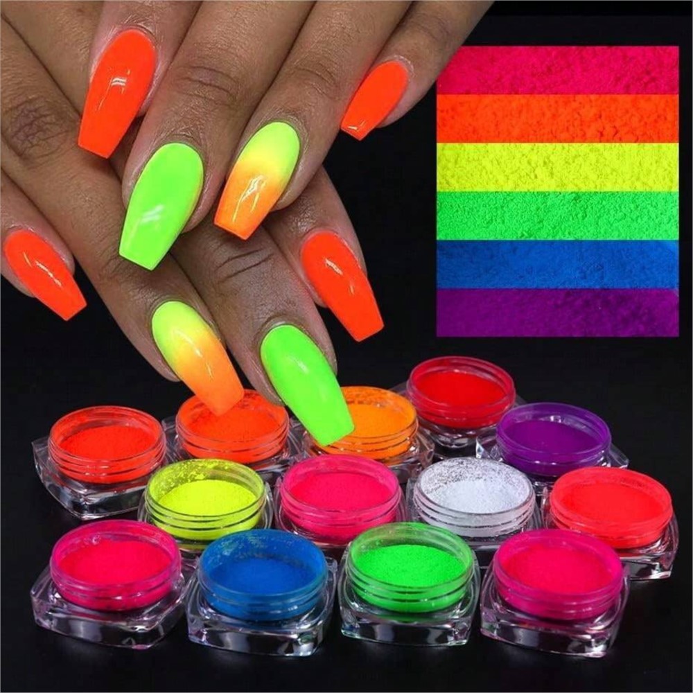 Nail Art Ombre Glitter - 다채로운 네온 인 안료 파우더, 형광