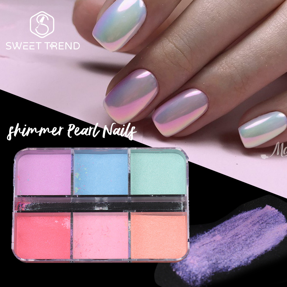 Nail Art Ombre Glitter - 6 그리드 미러 펄 네일 파우더