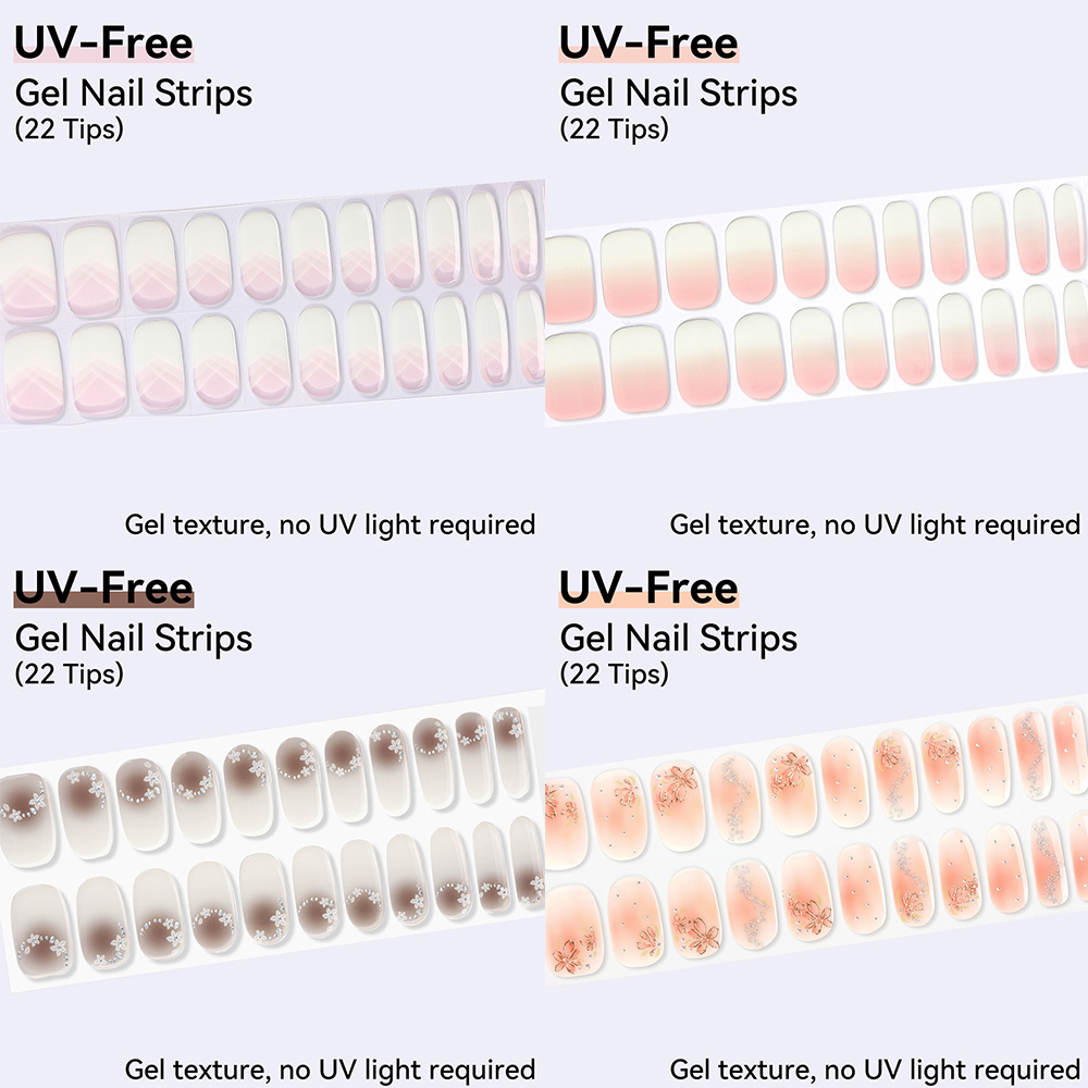 Nail Art Ombre Glitter - UV 프리 젤 네일 스트립 22팁