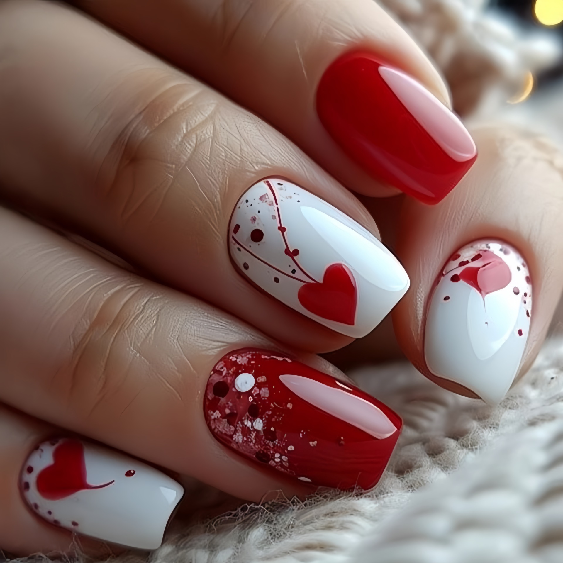 Nail Art Red - 여성 소녀용 발렌타인데이용 그라데이션 레드 핑크