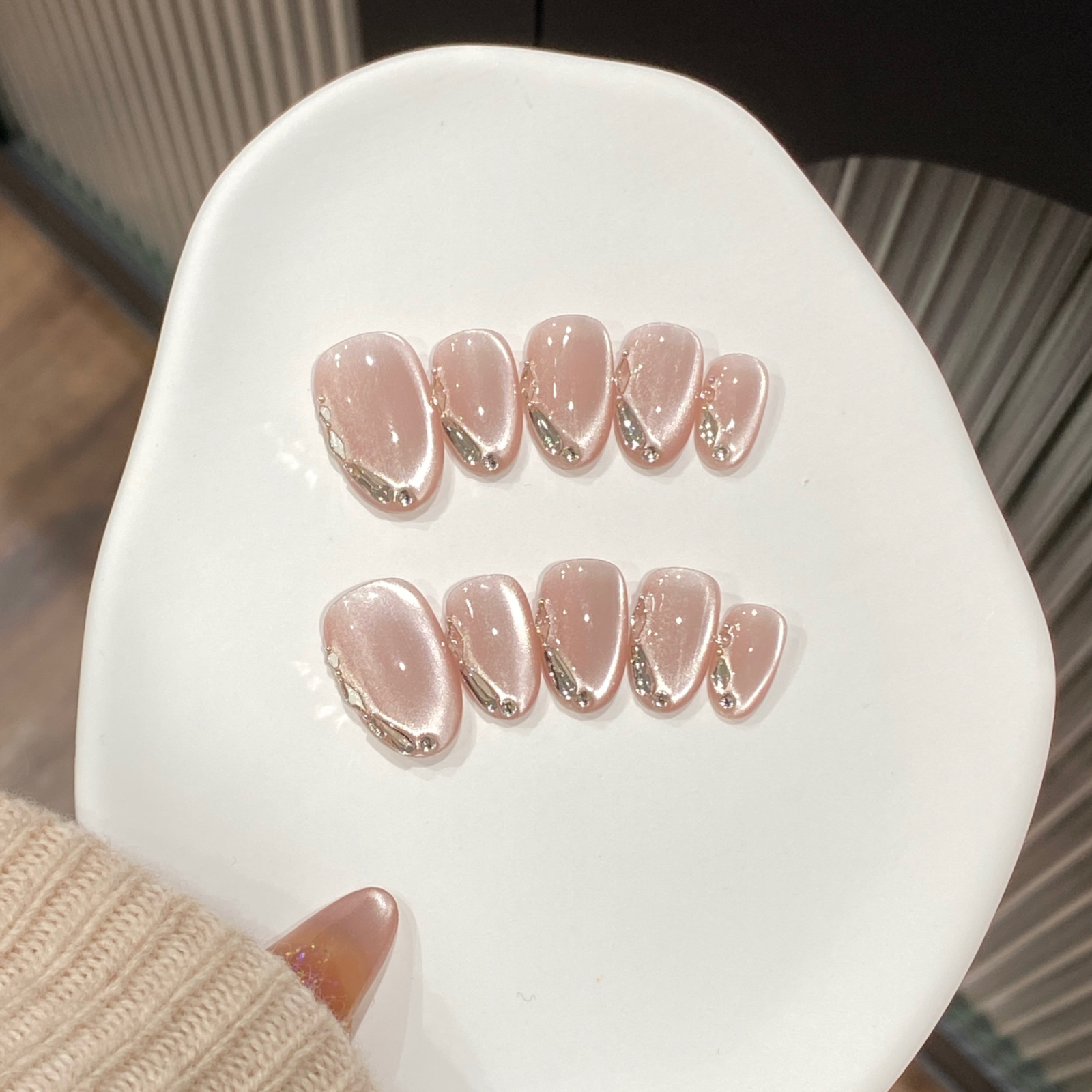 Nail Art Xs - 10개 유리 비즈 캣츠아이 핸드메이드 네일