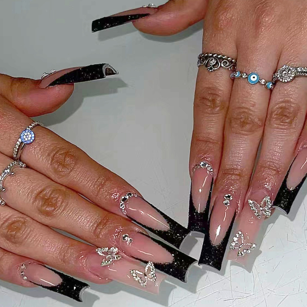 Nail Art French - 24개 블랙 프렌치 가짜 손톱 세트