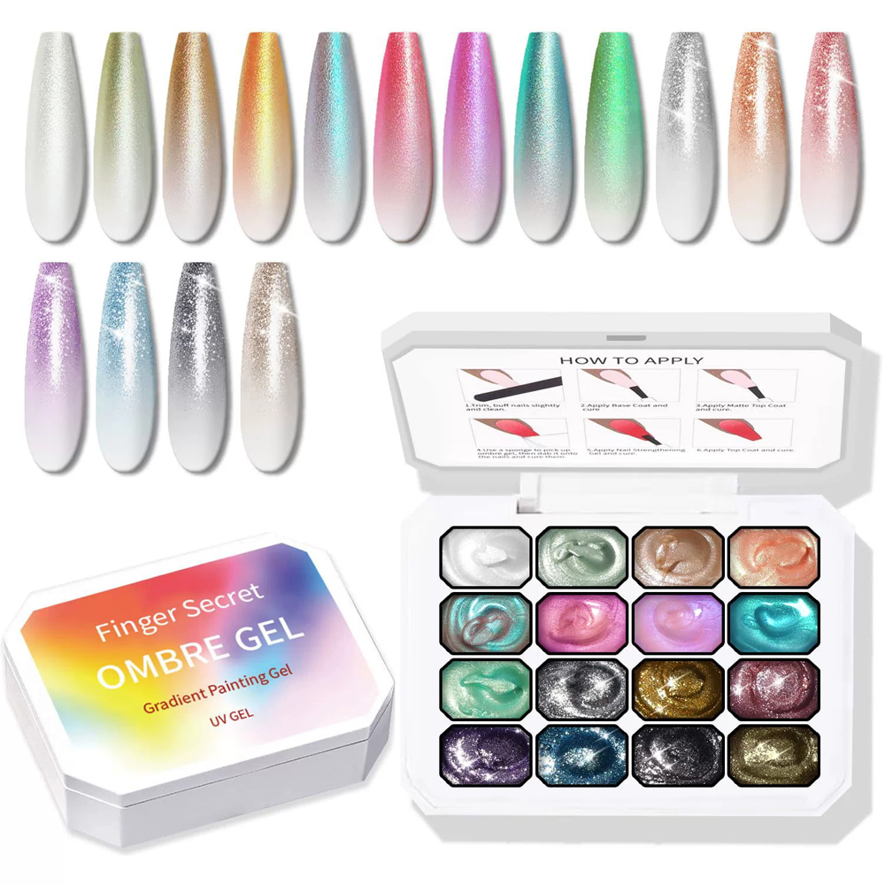 Nail Art Ombre Glitter - 9-24색 솔리드 크림 옴브레 젤 팔레트