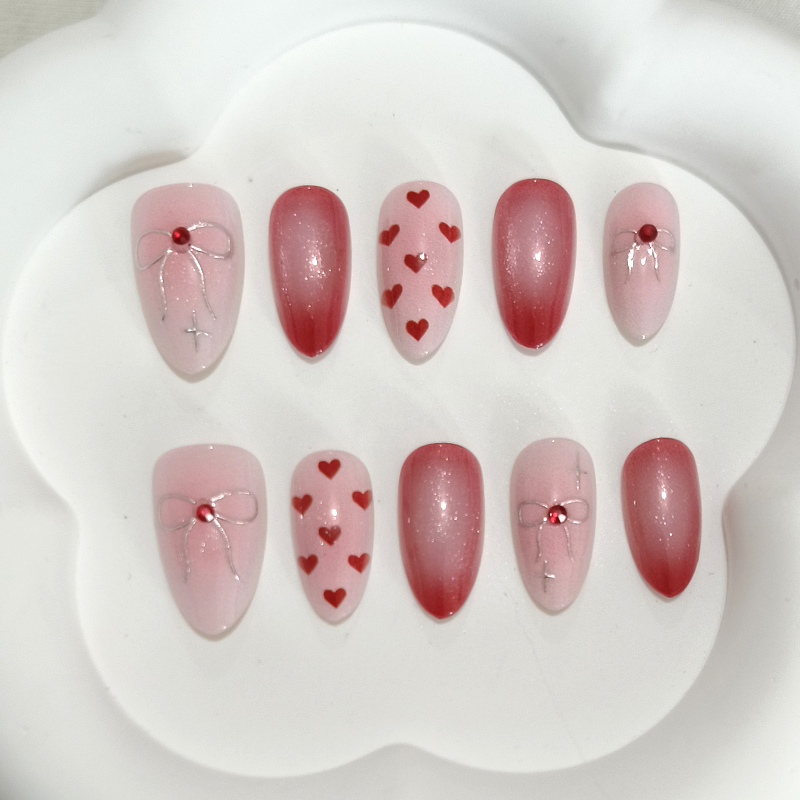 Nail Art French - 10개입 달콤하고 귀여운 하트 모양 프린트