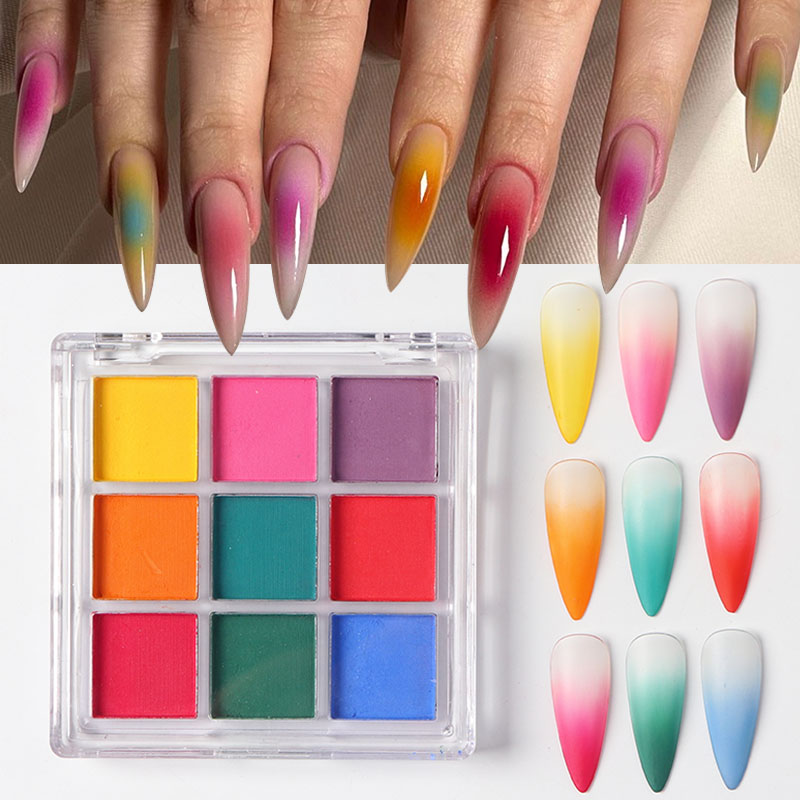 9가지 색상 그라데이션 매니큐어 네일 아트 솔리드 파우 - Nail Art Ombre Glitter 리뷰 및 가격