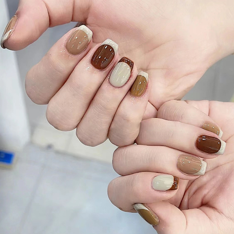 24Pcs 캐러멜 브라운 옹 브르 반짝이 스틱 네일 스 - Nail Art Ombre Glitter 리뷰 및 가격