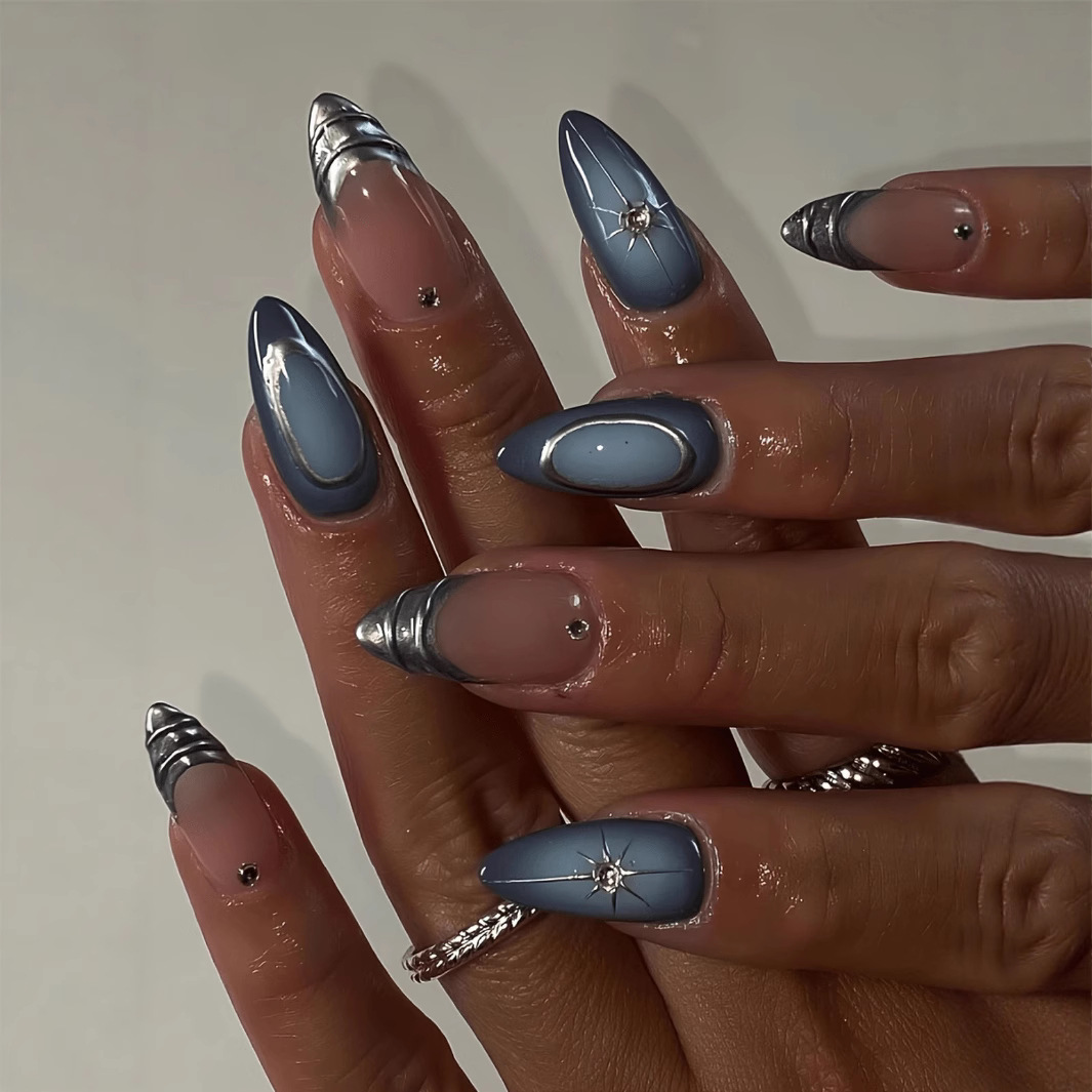 24개 짧은 아몬드 네일 세트 풀커버 별 달 웨이브 프 - Nail Art French 리뷰 및 가격