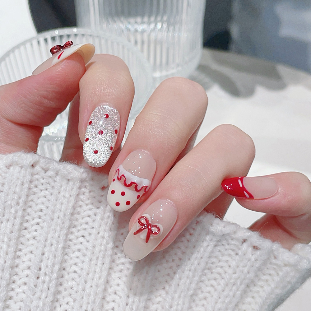 10개입 짧은 타원형 수제 프레스온 네일 키트, 화이트 - Nail Art Red 리뷰 및 가격