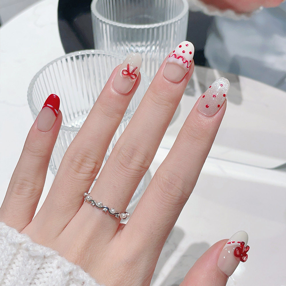 10개입 짧은 타원형 수제 프레스온 네일 키트, 화이트 - Nail Art Red 리뷰 및 가격