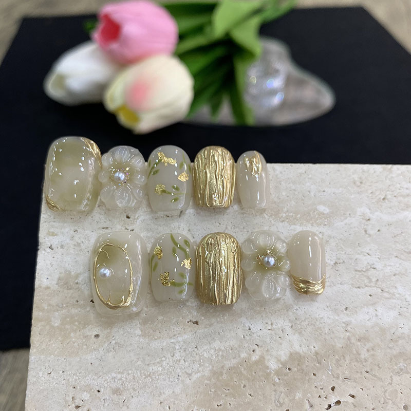 10개 나비꽃 모양 중간 길이 코핀형 인조 손톱, 펄  - Nail Art French 리뷰 및 가격