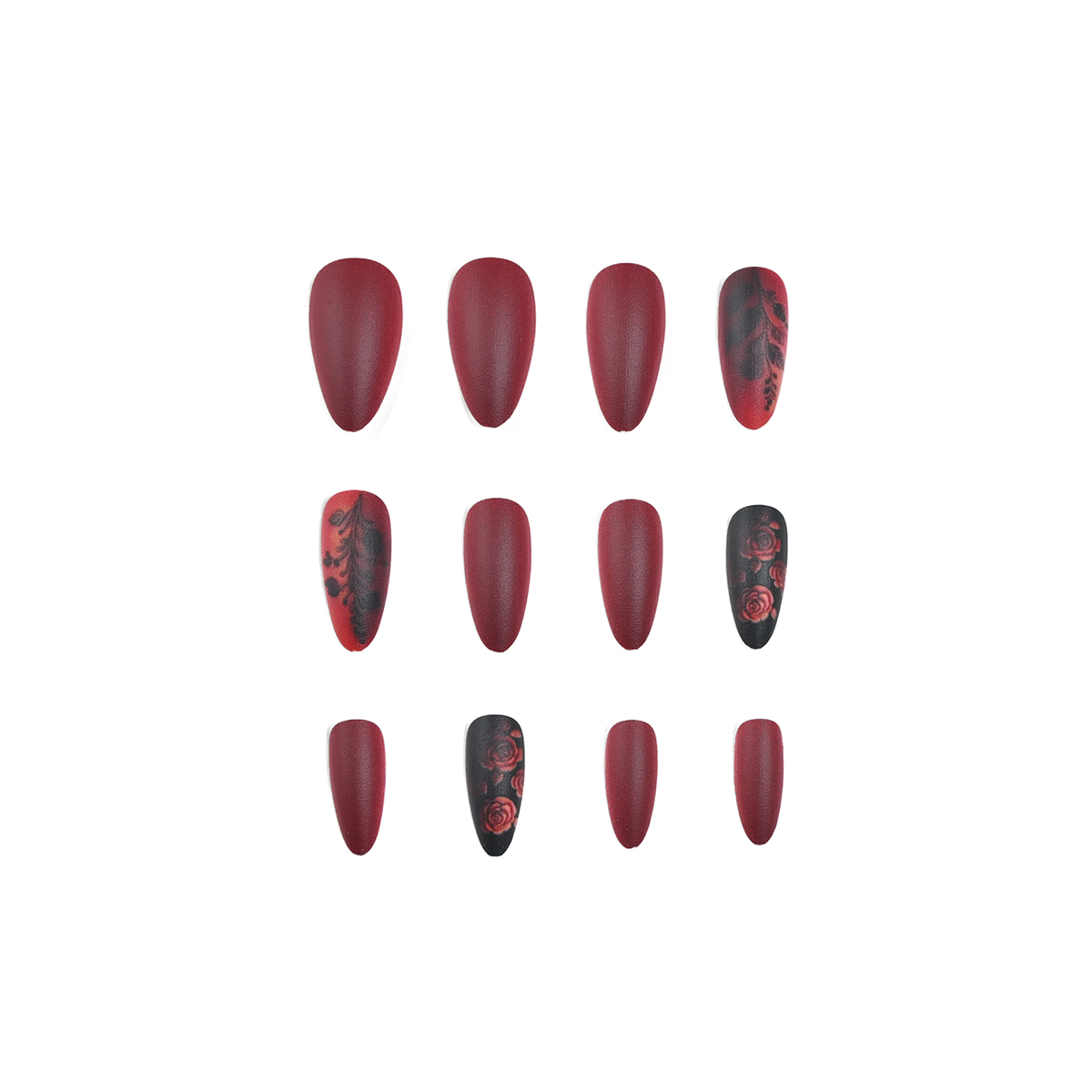 긴 아몬드 모양의 퓨어 레드 매트 텍스처 다이아몬드 모 - Nail Art Red 리뷰 및 가격