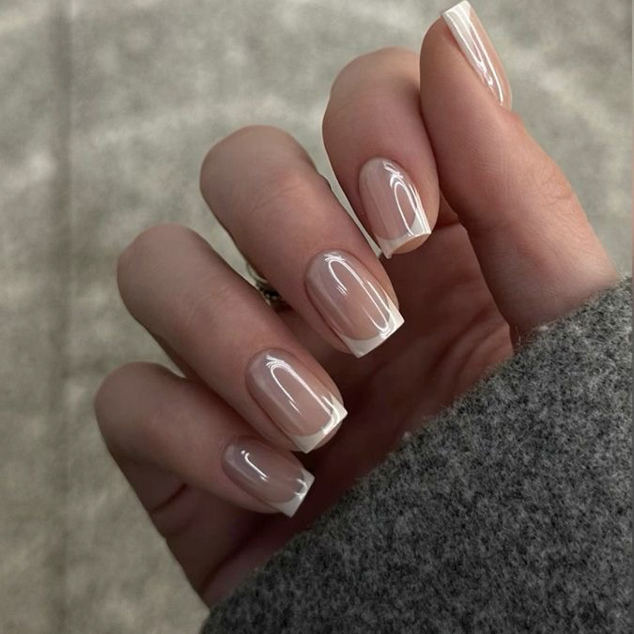 24Pcs 손톱에 짧은 사각형 수제 프레스 그라디언트  - Nail Art French 리뷰 및 가격