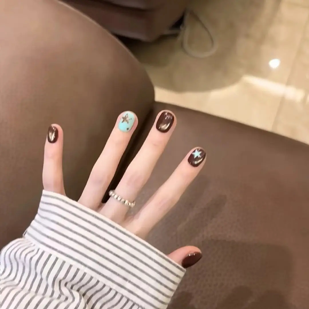 10개 고급 소형 갈색 물방울 모양 수제 프렌치 팁 네 - Nail Art French 리뷰 및 가격
