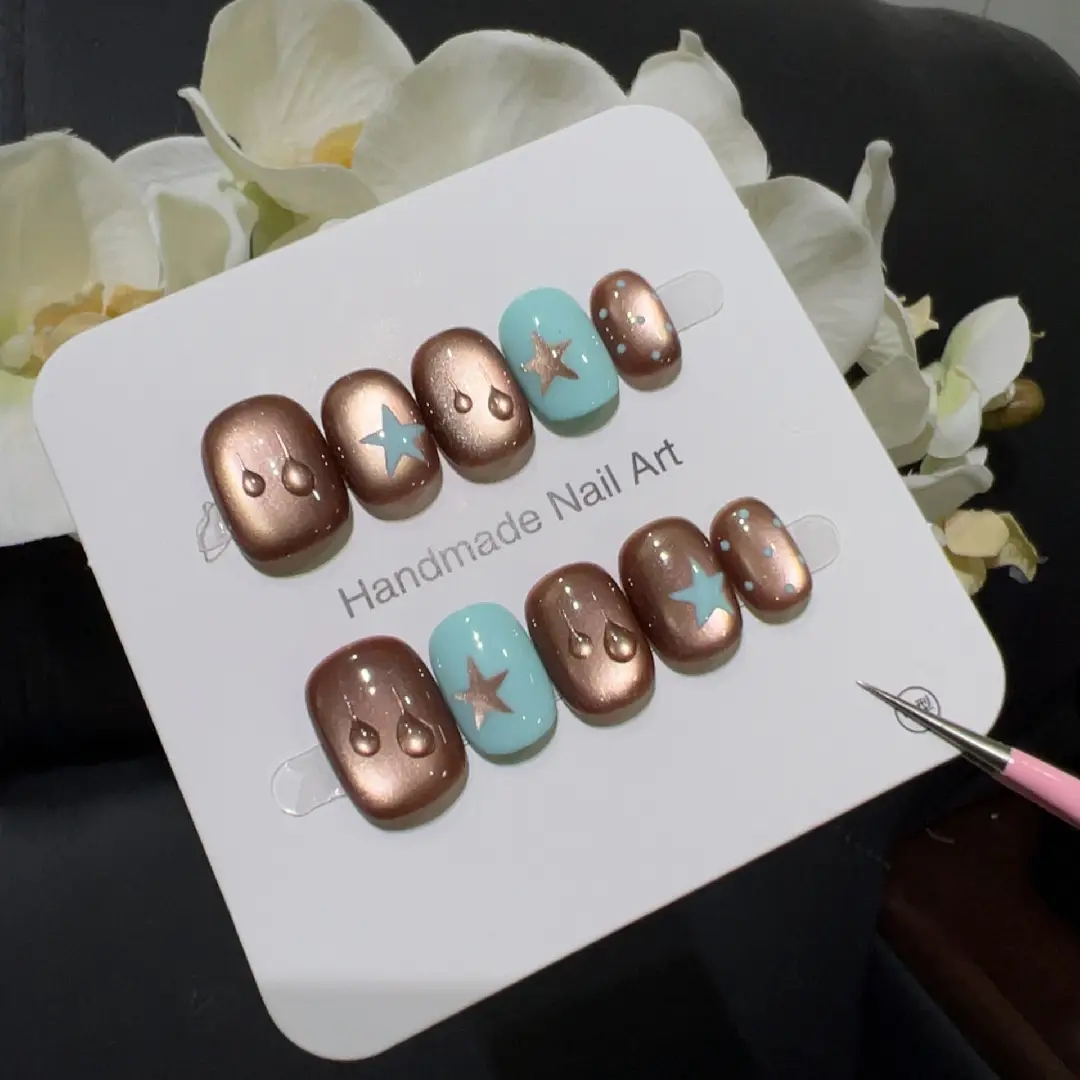10개 고급 소형 갈색 물방울 모양 수제 프렌치 팁 네 - Nail Art French 리뷰 및 가격