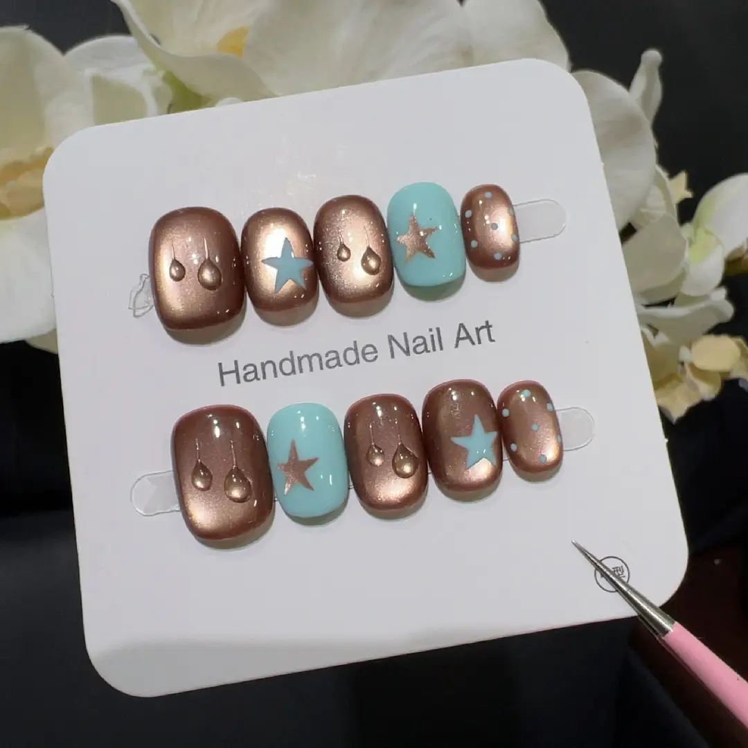 10개 고급 소형 갈색 물방울 모양 수제 프렌치 팁 네 - Nail Art French 리뷰 및 가격