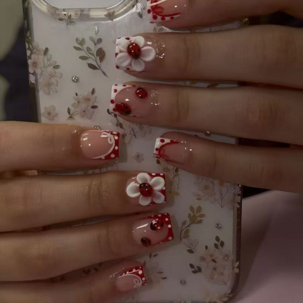 세트당 24개. 직사각형 3D 젤 플라워 물방울 무늬  - Nail Art French 리뷰 및 가격