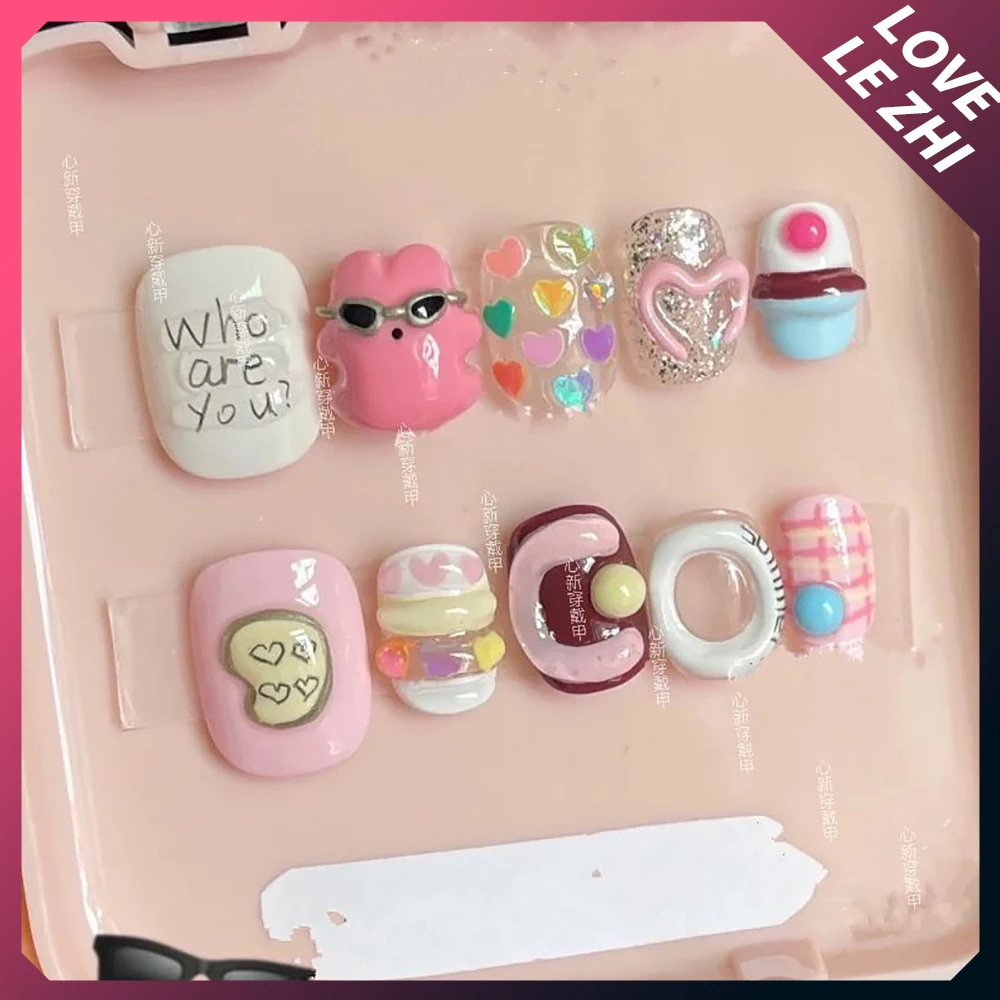 DIY 짧은 원형 창의적인 재미있는 패션 프레스온 네일 - Nail Art Xs 리뷰 및 가격