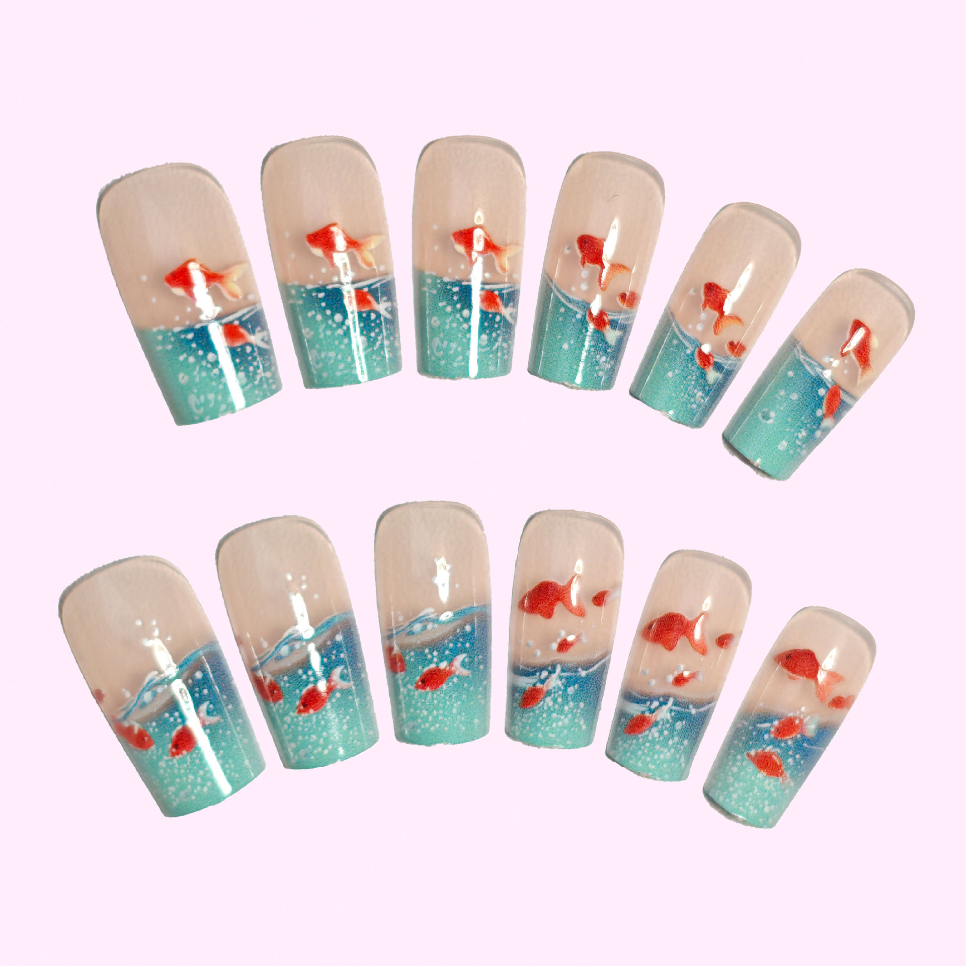 여성용 중간 길이 사각형 페이크 네일, 여름 블루 워터 - Nail Art Red 리뷰 및 가격