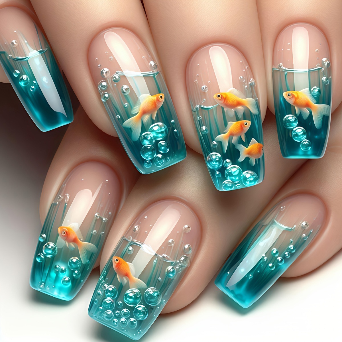 여성용 중간 길이 사각형 페이크 네일, 여름 블루 워터 - Nail Art Red 리뷰 및 가격