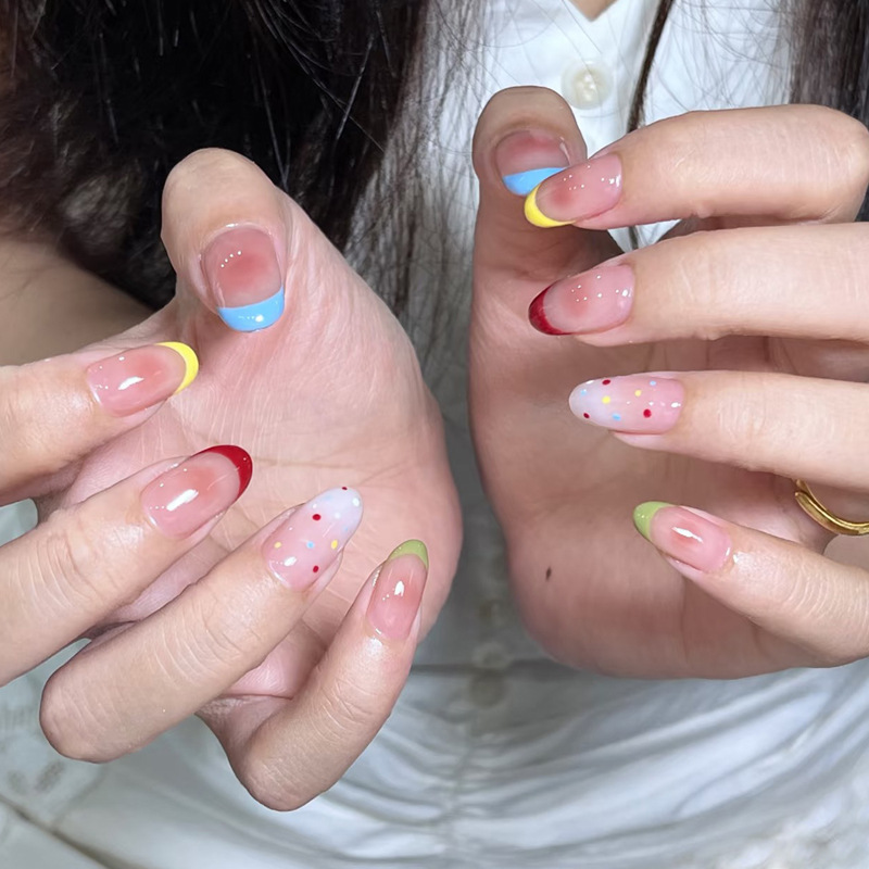 24개 아몬드 모양 인조 손톱 세트, 물방울 무늬 풀커 - Nail Art French 리뷰 및 가격