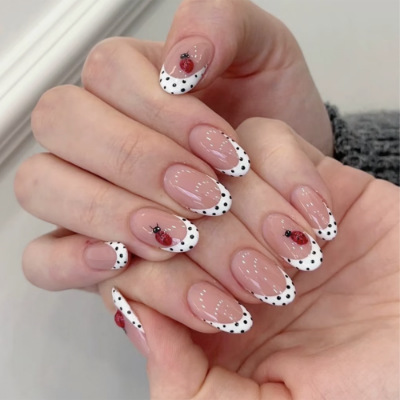 24개 아몬드 모양 인조 손톱 세트, 물방울 무늬 풀커 - Nail Art French 리뷰 및 가격