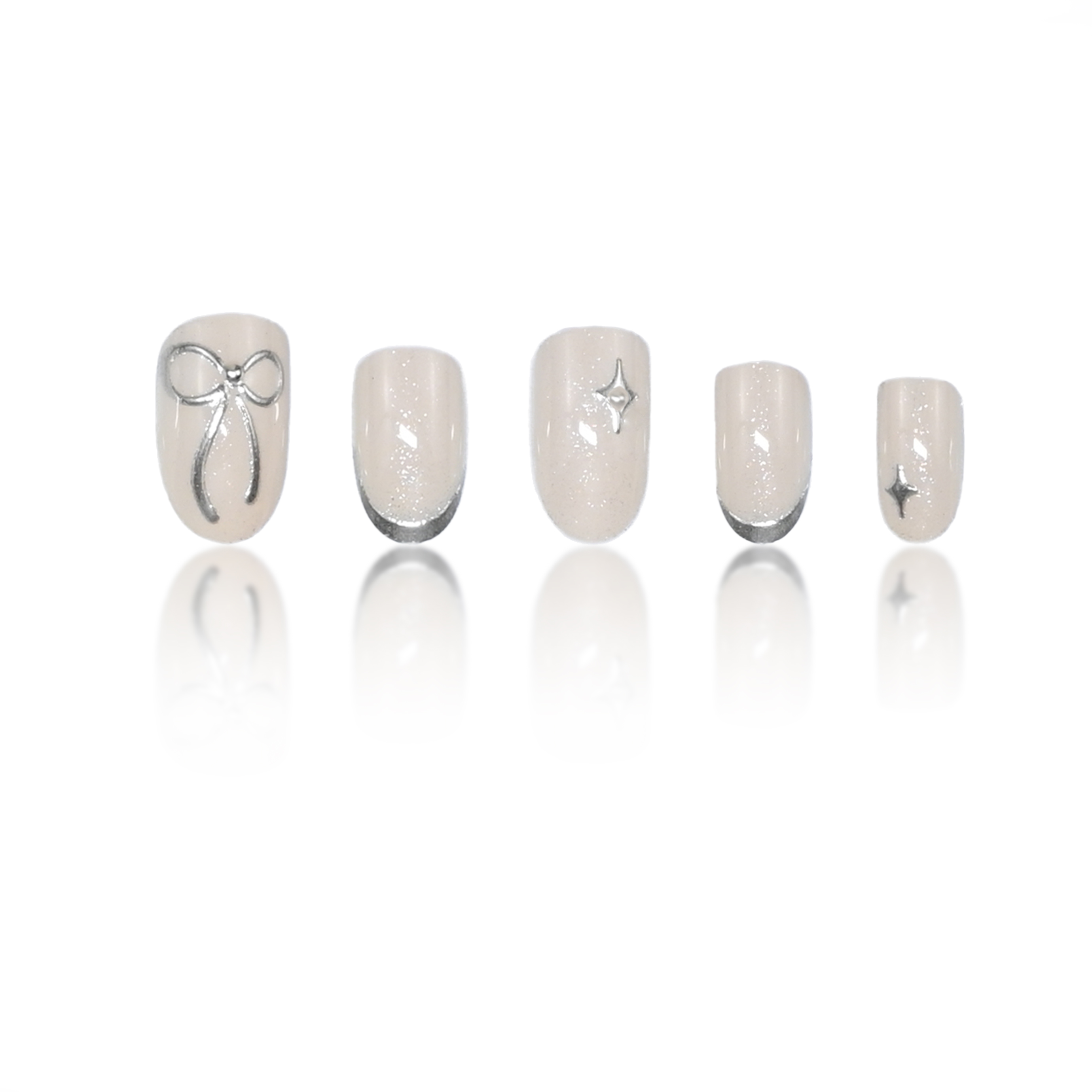 24개 수제 짧은 원형 프레스온 네일. 실버 프렌치 팁 - Nail Art Xs 리뷰 및 가격