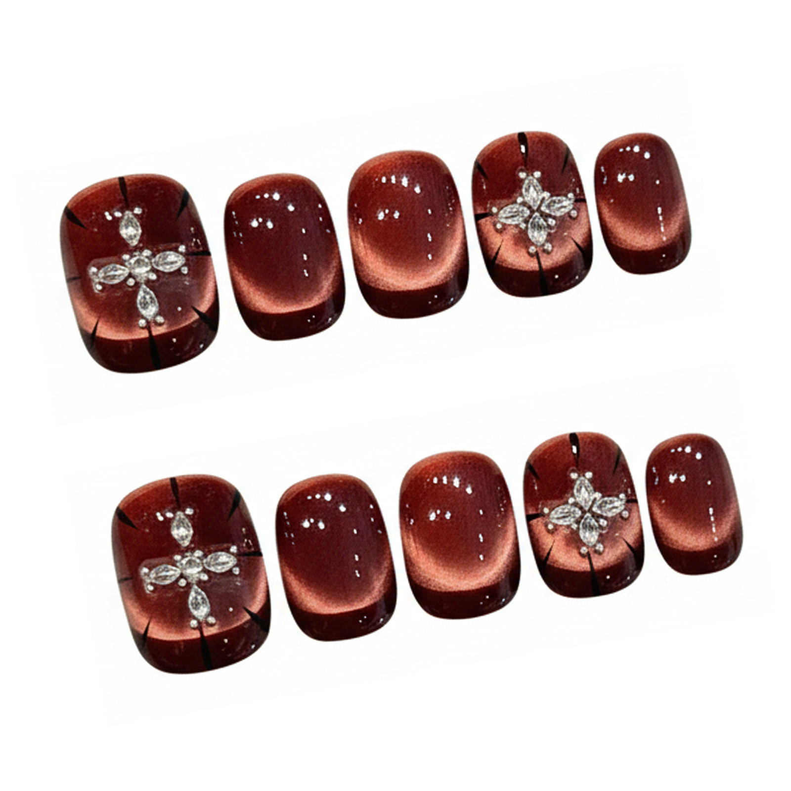 10개 와인 레드 캣츠아이 프레스온 네일 수제 우아한  - Nail Art Red 리뷰 및 가격
