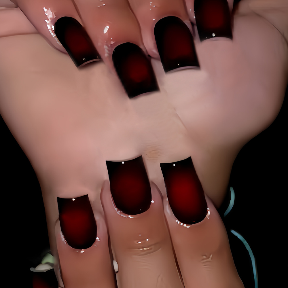 여성용 짧은 사각형 가짜 손톱 그라데이션 블랙 레드 로 - Nail Art French 리뷰 및 가격