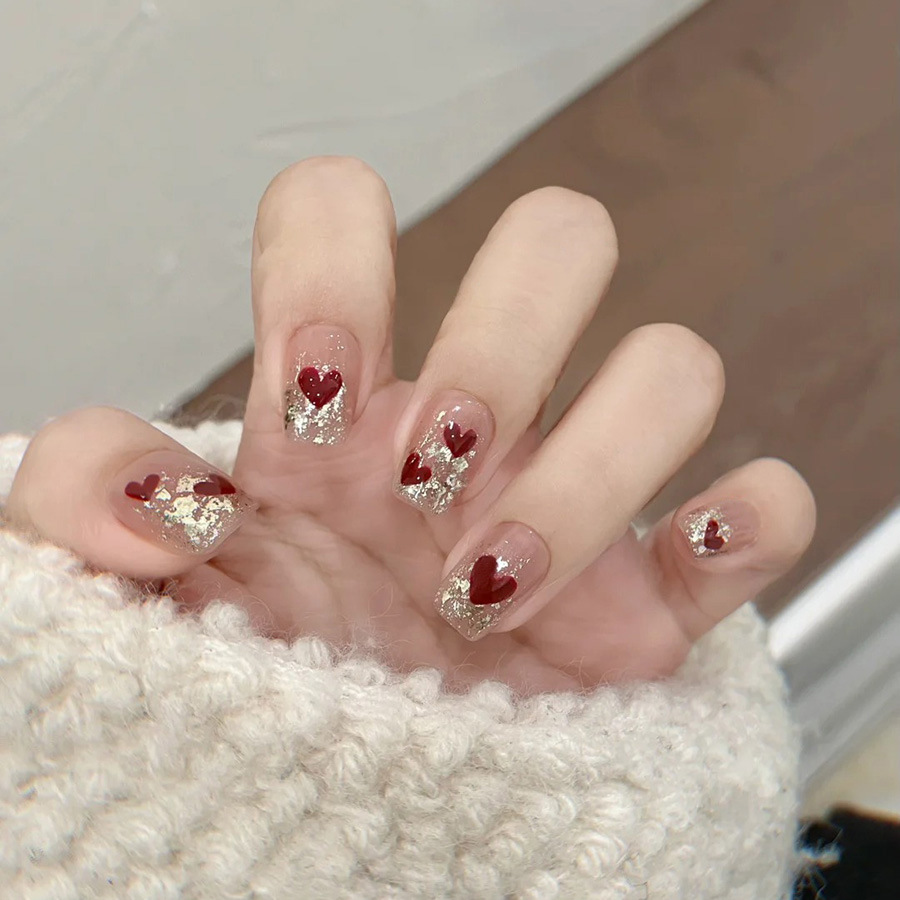 24개/세트 여성용 짧은 사각형 가짜 손톱, 귀여운 빨 - Nail Art Red 리뷰 및 가격