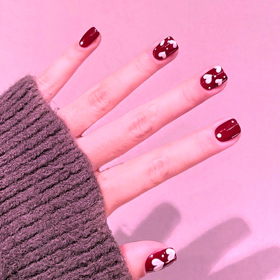 24개/세트 여성용 짧은 사각형 가짜 손톱, 귀여운 빨 - Nail Art Red 리뷰 및 가격