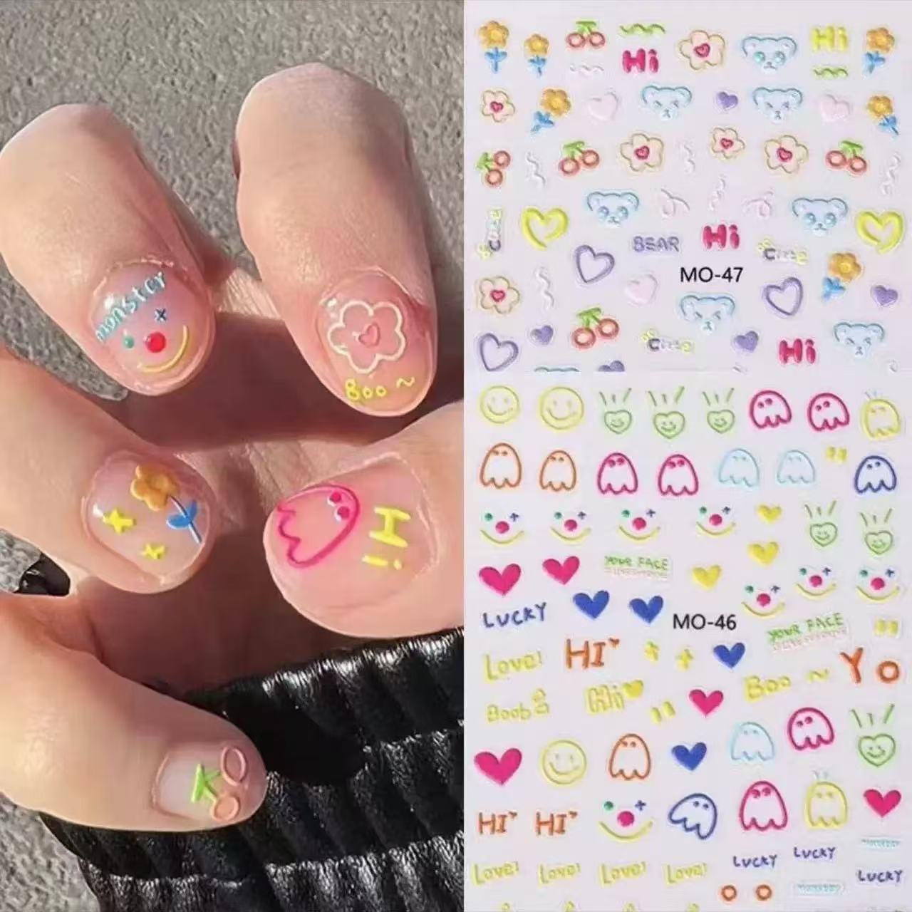 바이럴 만화 동물 네일 아트 스티커 1개 3D 엠보싱  - Nail Art Viral 리뷰 및 가격