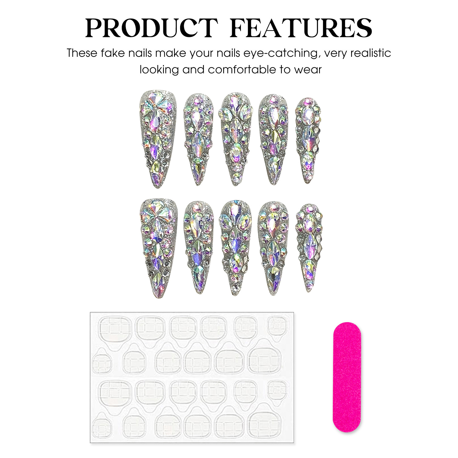 10pcs 손톱에 수제 프레스 긴 스틸레토 틀린 손톱  - Nail Art French 리뷰 및 가격