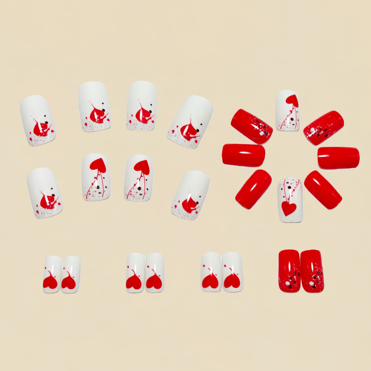 여성 소녀용 발렌타인데이용 그라데이션 레드 핑크 하트  - Nail Art Red 리뷰 및 가격