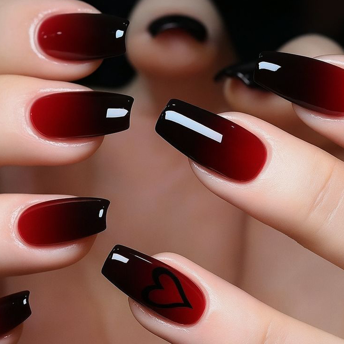 여성 소녀용 발렌타인데이용 그라데이션 레드 핑크 하트  - Nail Art Red 리뷰 및 가격