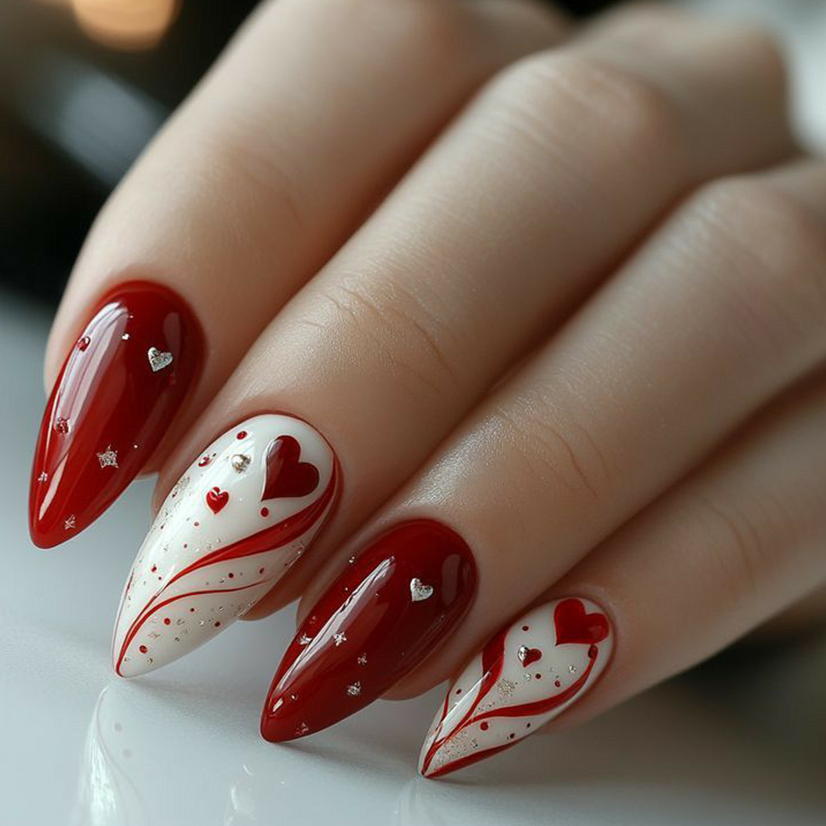 여성 소녀용 발렌타인데이용 그라데이션 레드 핑크 하트  - Nail Art Red 리뷰 및 가격