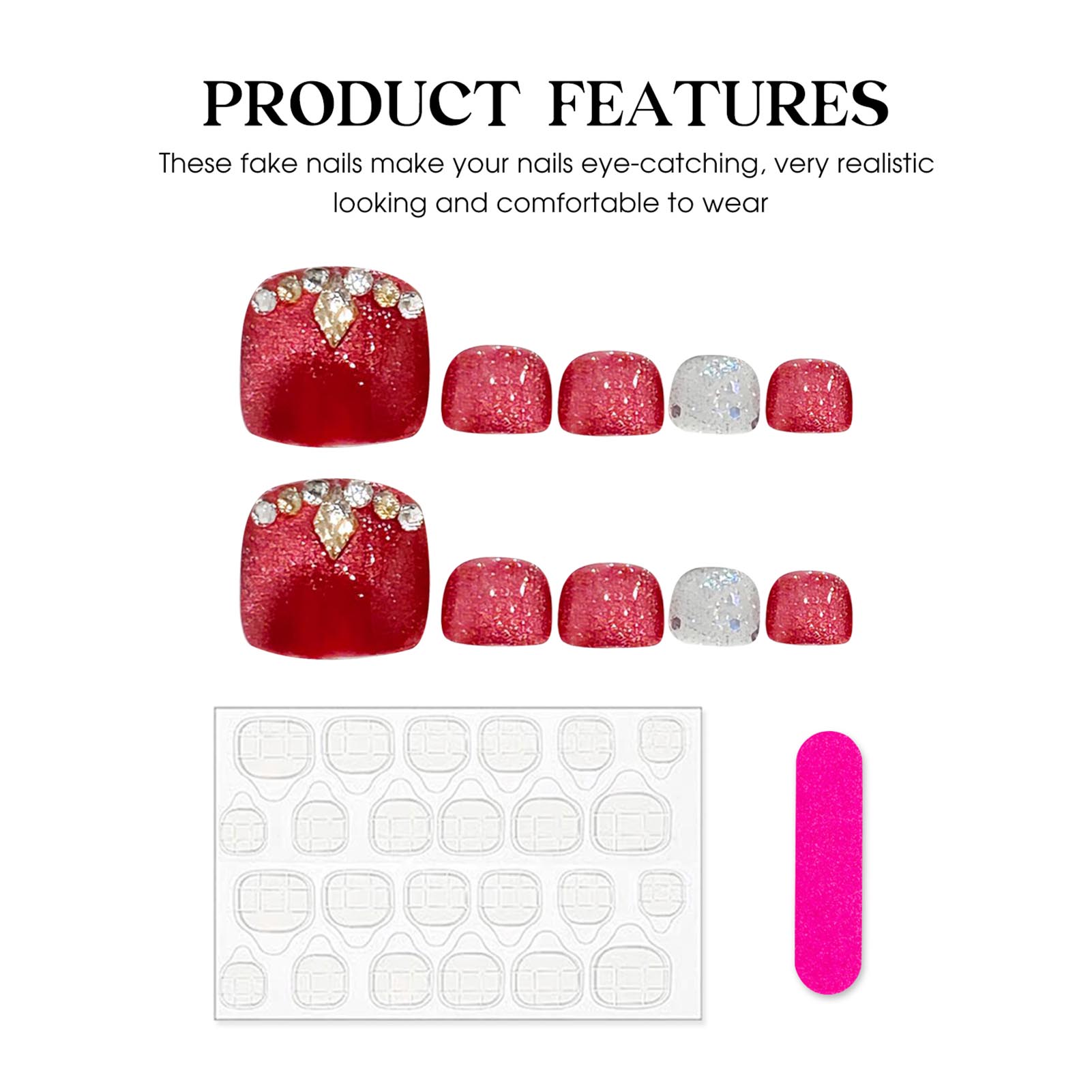 수제 발톱 프레스 스퀘어 헤드 레드 고양이 눈 가짜 발 - Nail Art Red 리뷰 및 가격