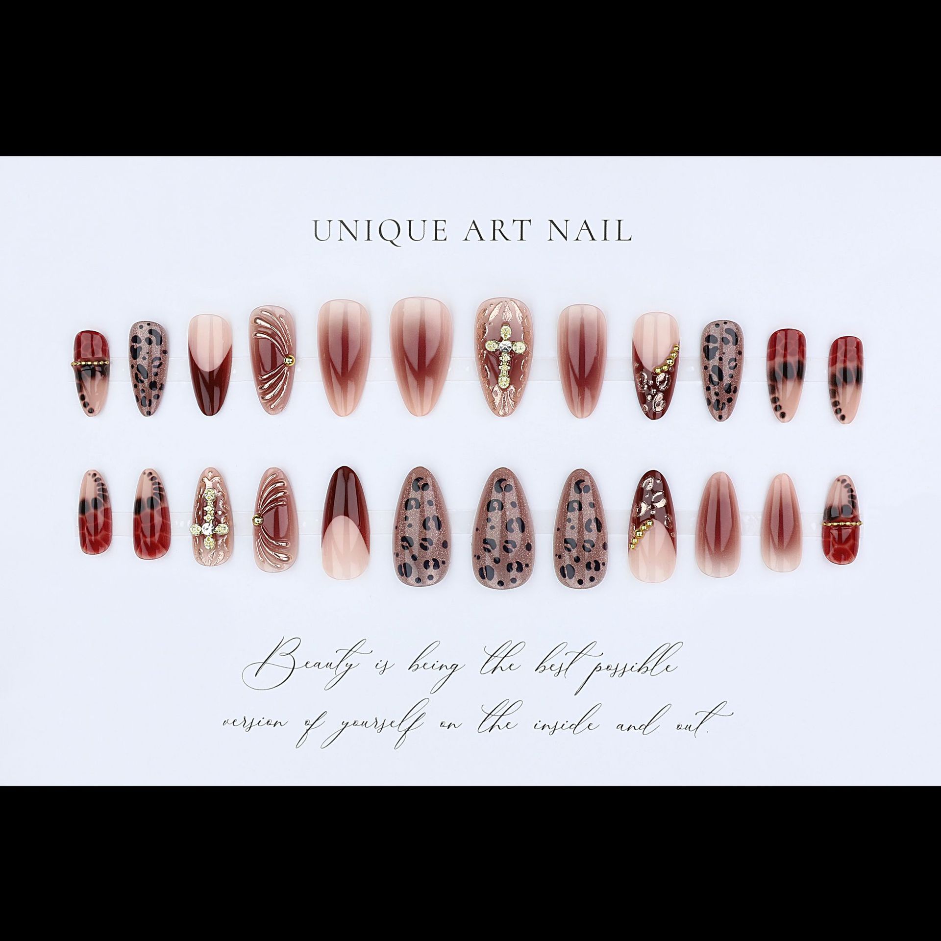 그라데이션 와인 레드 브라운 가짜 손톱, 크로스 라인스 - Nail Art Red 리뷰 및 가격