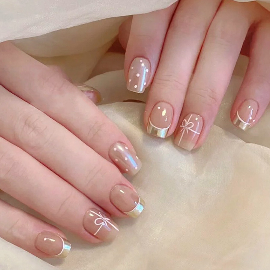 여성용 짧은 사각형 네일팁, 누드 레드 컬러, 물방울  - Nail Art French 리뷰 및 가격