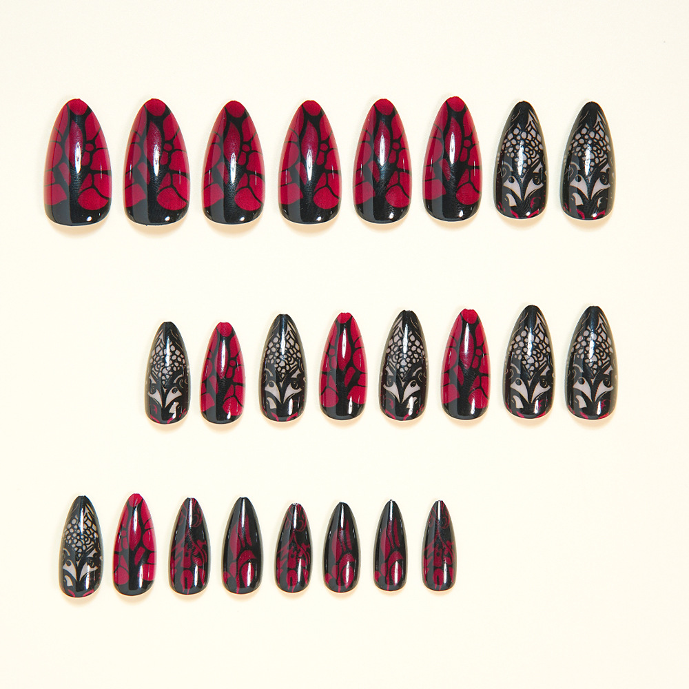 여성용 중간 사이즈 가짜 손톱, 짙은 빨간색과 검은색  - Nail Art Red 리뷰 및 가격