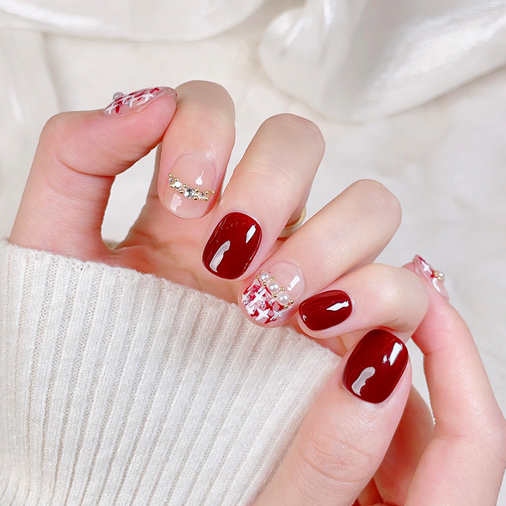 10개입 짧은 사각형 라운드 핸드메이드 프레스온 네일  - Nail Art Red 리뷰 및 가격