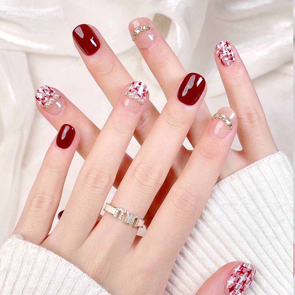 10개입 짧은 사각형 라운드 핸드메이드 프레스온 네일  - Nail Art Red 리뷰 및 가격