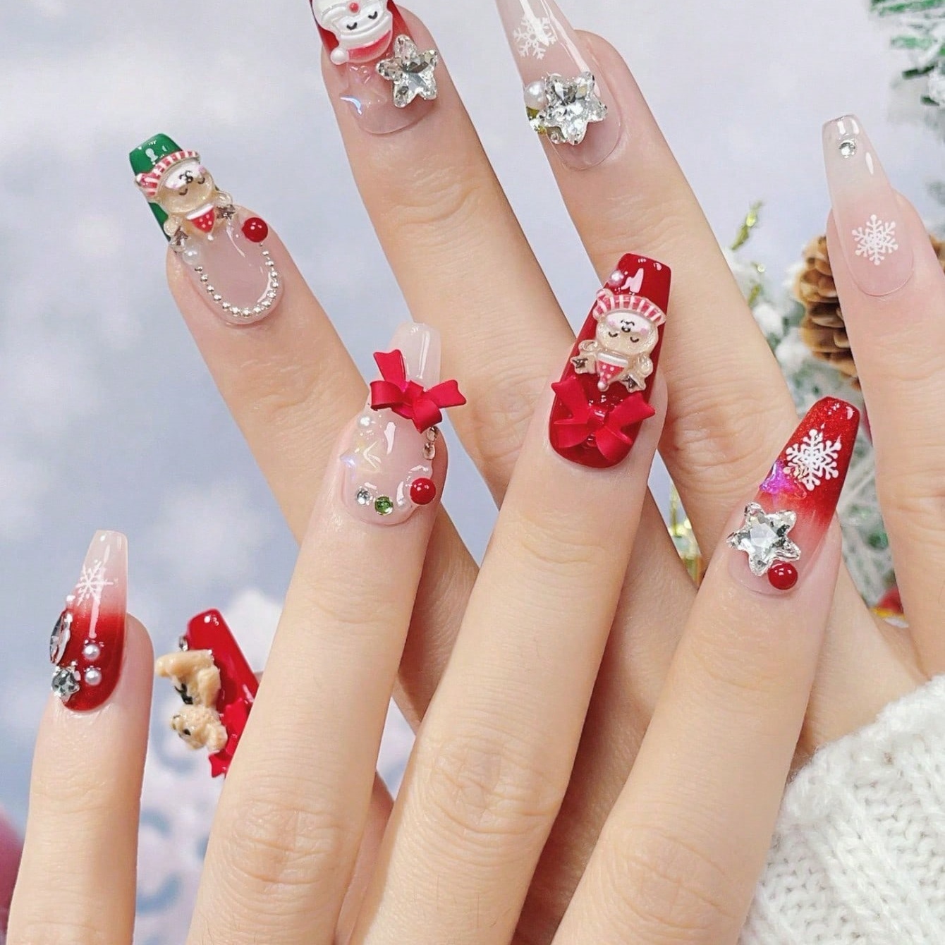 10개 수제 관 모양 네일 아트, 아름다운 가짜 손톱, - Nail Art Red 리뷰 및 가격