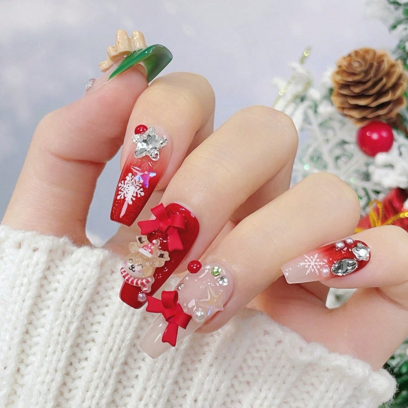 10개 수제 관 모양 네일 아트, 아름다운 가짜 손톱, - Nail Art Red 리뷰 및 가격