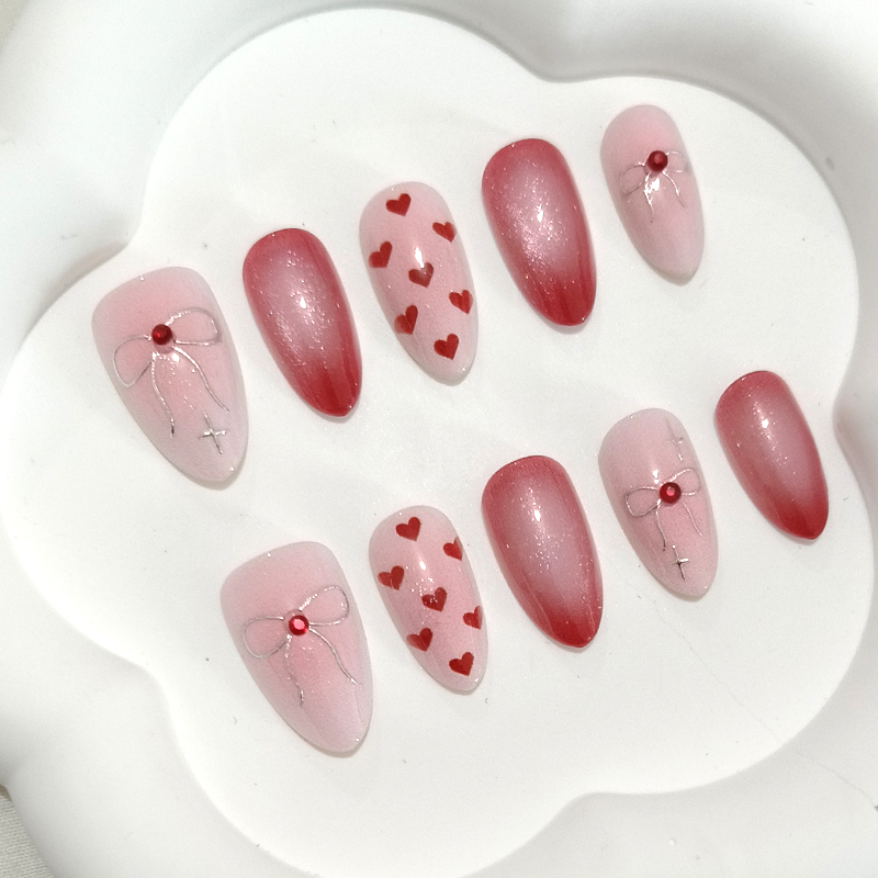 10개입 달콤하고 귀여운 하트 모양 프린트 짧은 아몬드 - Nail Art French 리뷰 및 가격