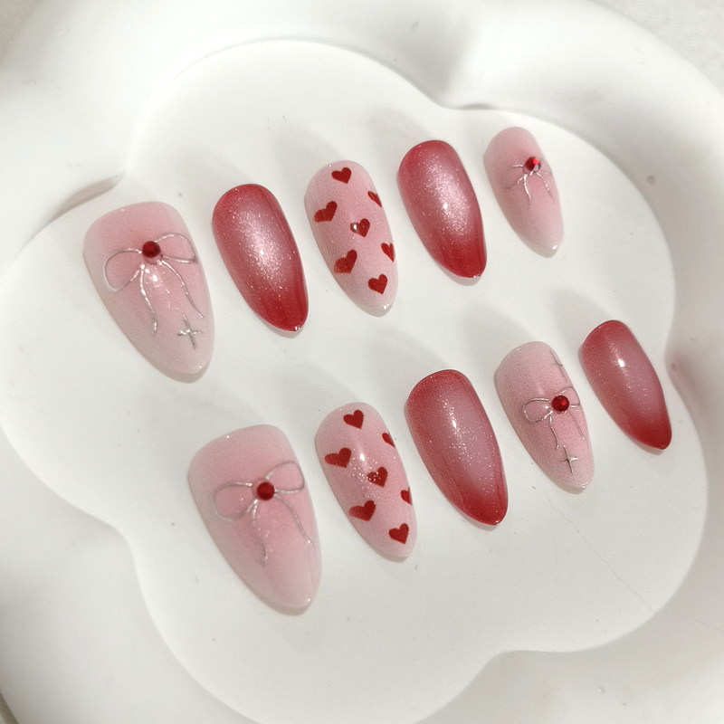 10개입 달콤하고 귀여운 하트 모양 프린트 짧은 아몬드 - Nail Art French 리뷰 및 가격