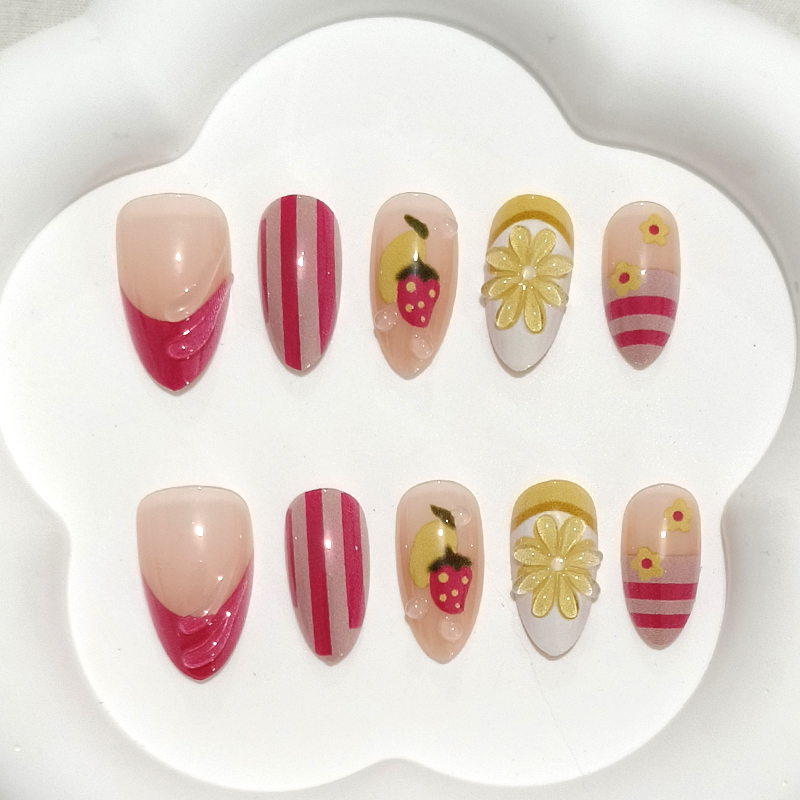 10개입 달콤하고 귀여운 하트 모양 프린트 짧은 아몬드 - Nail Art French 리뷰 및 가격